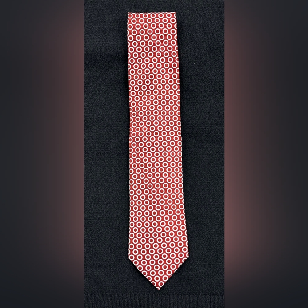 NWOT ERMENEGILDO ZEGNA 👔 100% Silk ◇ Red Tie with Cream Circles